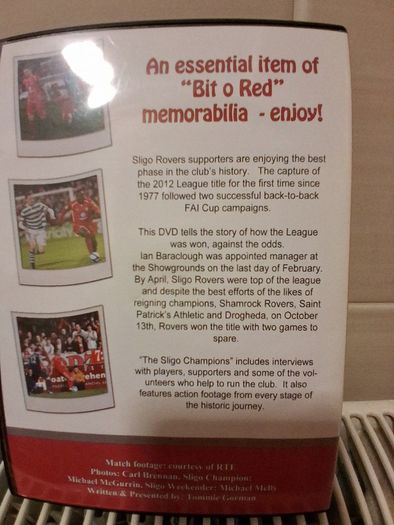 Sligo Rovers FC. Champions Of Ireland 2012. DVD Of Inside Story Of The Historic Title Winning 2012 Season. Collect In Dublin Or Receive Via Post.