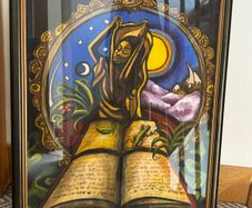 Vintage Framed Fantasy Painting of Mystical Figure With Book, Gecko & Moon