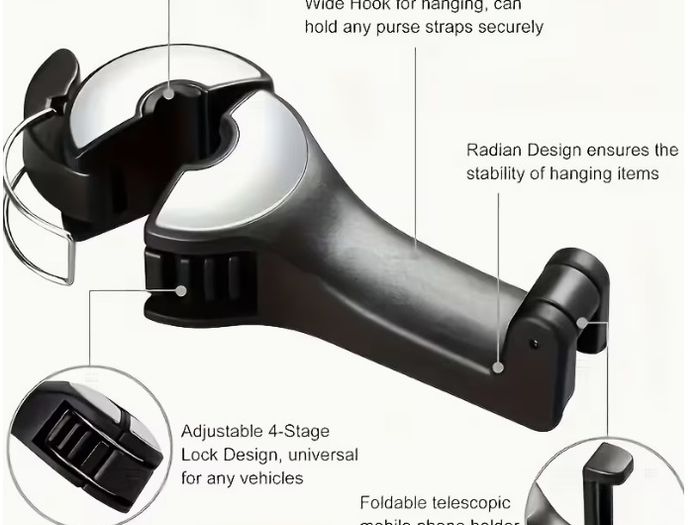 1Pc  Adjustable Car Seat Phone Holder with Headrest Mount -