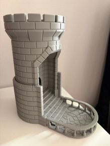 Articulated RPG Dice Tower Castle Design with Mechanical Pop-up Tray