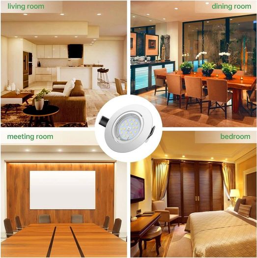 10x Recessed Ceiling Lights GU10, 5W 600LM Cool White 6000K, Round Metal Matte White Recessed Downlights 30 Swiveling with 5W Bulbs, Spotlights Ceiling Lights 220V-240V, (Hole Size:68mm-80mm)