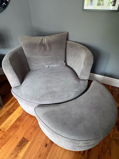 Grey Swivel Base Arm Chair & Foot Stool