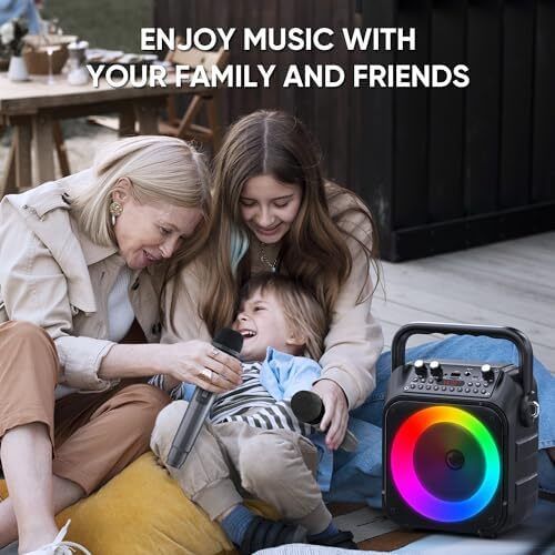 Karaoke Machine with Two Wireless Microphones, Portable Karaoke Machine Supports TF Card/USB, AUX in, FM, USB,TWS (Black)