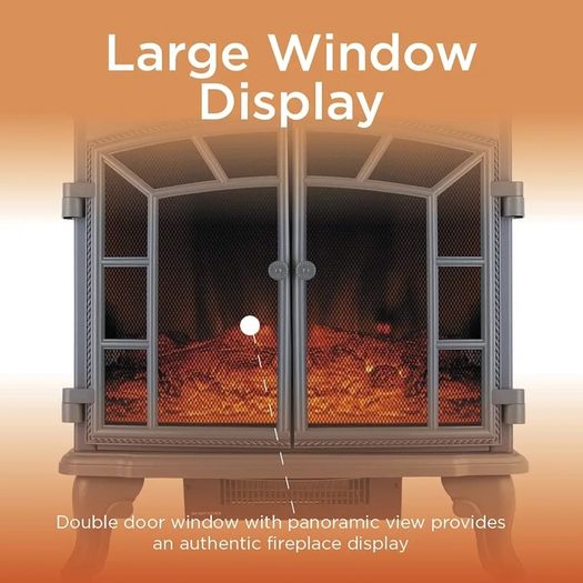 WL46020 Rochester Portable Electric Double Door Fireplace Heater with Realistic LED Flame Effect, Remote Control, 2000W, Black