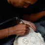 Large authentic brown bull skull Lotus motifs Image 3