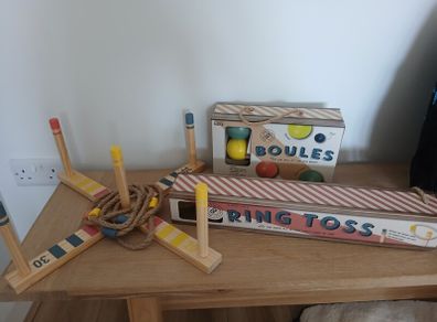 Ring toss and boules games.