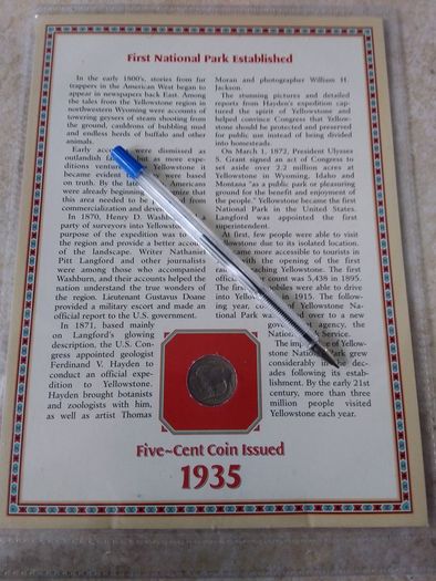 U.S.A. Mint Stamps : Buffalo Nickel Stamp And Coin Panel : " Yellowstone National Park "