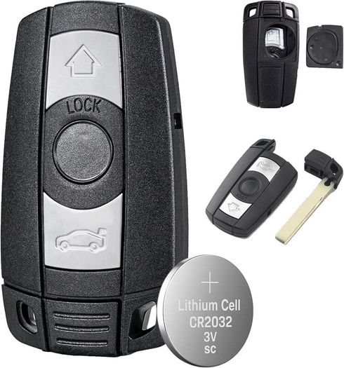 3 Buttons Key Fob Case for BMW 1 3 5 6 Series Z4 X1 X5 X6-Compatible with E60 E70 E87 E91,with Battery Holder