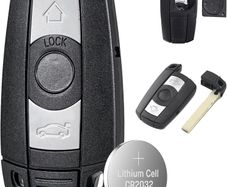 3 Buttons Key Fob Case for BMW 1 3 5 6 Series Z4 X1 X5 X6-Compatible with E60 E70 E87 E91,with Battery Holder