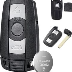 3 Buttons Key Fob Case for BMW 1 3 5 6 Series Z4 X1 X5 X6-Compatible with E60 E70 E87 E91,with Battery Holder