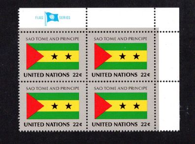 1985 United Nations New York Sao Tome and Principe National Flag (part of flag series) Block of 4 Mint Never Hinged (MNH)