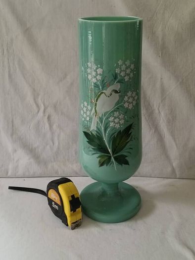 Art Deco Green Opaline Glass Vase..12.5 Inches