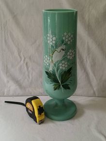 Art Deco Green Opaline Glass Vase..12.5 Inches