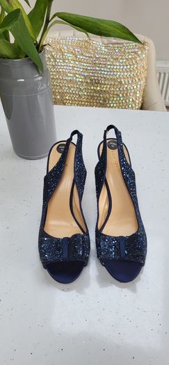Kate Spade navy glitter bow peep toe sling back heels Sz 42 (Fit 8-8.5UK) - Bnwt - Rrp 360