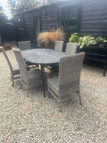 Garden furniture. Table 6 chairs . 2 seater , chair and storage box  .