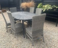 Garden furniture. Table 6 chairs . 2 seater , chair and storage box  .