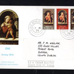 1975 Ireland Christmas Commemorative Stamp Illustrated The Irish Times Addressed First Day Cover (FDC) with Baile Atha Cliath (Dublin) Steele cancel