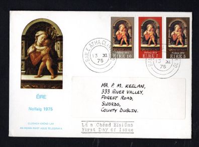 1975 Ireland Christmas Commemorative Stamp Illustrated The Irish Times Addressed First Day Cover (FDC) with Baile Atha Cliath (Dublin) Steele cancel