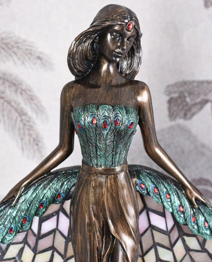 Art Nouveau Villa Tiffany Table Lamp Handcrafted Stained Glass Lady Lamp