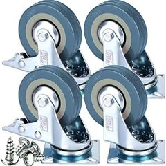 Heavy Duty Braked 50mm Swivel Castor Wheels Trolley Caster Wheels Set of 4 Rubbered Castors for Furniture Upto 200KG + Free Fitting