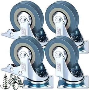 Heavy Duty Braked 50mm Swivel Castor Wheels Trolley Caster Wheels Set of 4 Rubbered Castors for Furniture Upto 200KG + Free Fitting