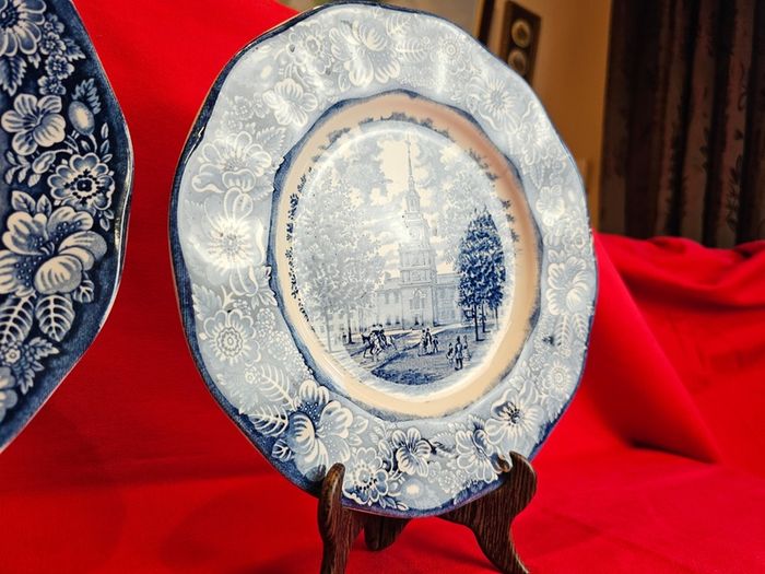 Liberty Blue Independence Hall - classic English transferware from the period of the Bicentennial of American independence