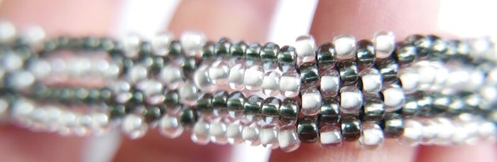 Kumihimo Seed Bead Bracelet: Black, White,  Silver Clasp