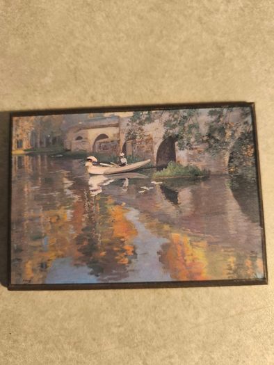 Small Wooden plaque The Bridge at Gres by Sir John Lavery art print