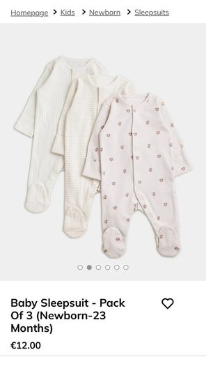 Baby Sleepsuit pack of 3 (newborn, Dunnes)