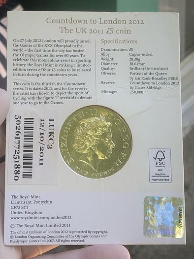5 Pound 2011 Countdown to London 2012 Originally sealed