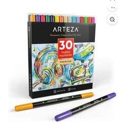 Arteza Dual Tip Fabric Markers Art Supply Set - 30 Colours