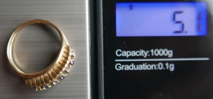 Victorian 14K Gold Two Stone Sapphire & Diamond Ring size L1/2 - 5,1g