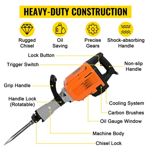 Demolition Jack Multifunctional Rotary Hammer 3600W Ground Breaking Concrete Electric Hammer Tool Impact Drill
