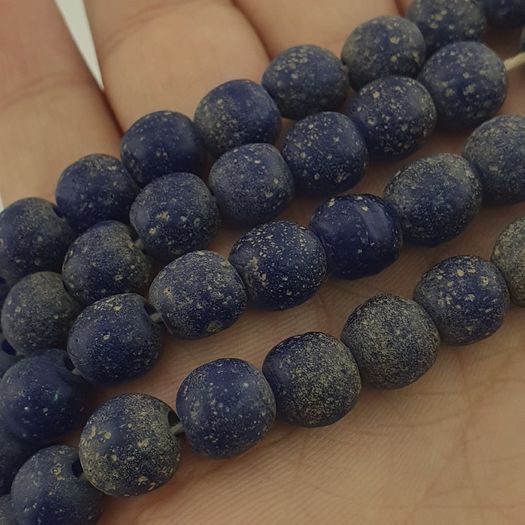 Antique African Style Cobalt Blue 9 -10mm Glass Beads Strands