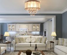 Modern Crystal Chandelier Flush Mount Ceiling Light with Drum Shade for Living Room Bedroom Dining Room Silver, 40cm