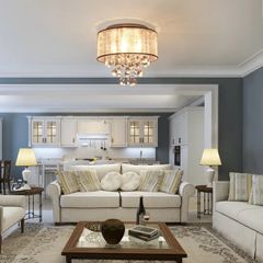 Modern Crystal Chandelier Flush Mount Ceiling Light with Drum Shade for Living Room Bedroom Dining Room Silver, 40cm