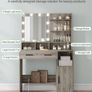 Vanity Desk with Mirror and 10 LED Lights, Makeup Vanity with 3 Shelves & 4 Open Compartments, Dressing Table with 2 Drawer & Cabinet, 3 Adjustable Lighting Brightness,Greige Image 2