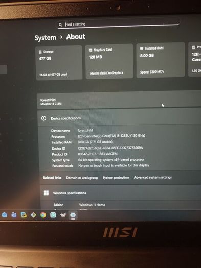 MSI Modern 14 C12M laptop