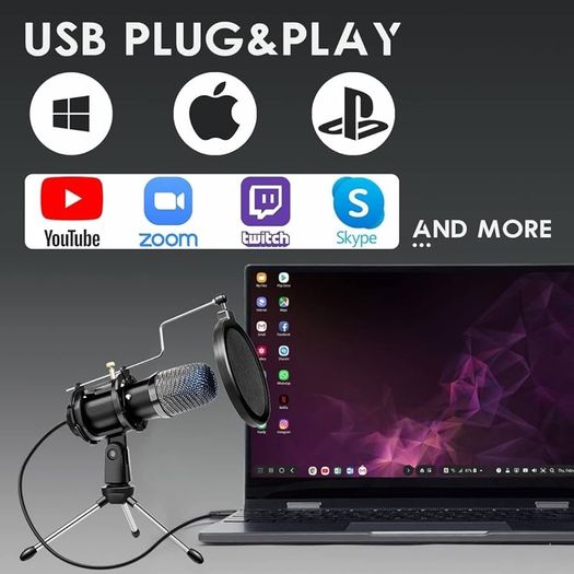 FREE SHIPPING Microphone for PC Computer Microphone Cardioid Condenser Microphone Gaming Mic Recording MIc with Tripod Stand, Pop Filter, Shock Mount for Streaming Podcasting Vocal Podcasting YouTube Skype