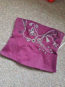 Vintage karen millen burgundy embellishment diamond corset top size small 14