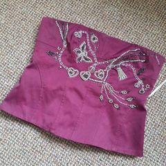 Vintage karen millen burgundy embellishment diamond corset top size small 14