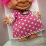 Vintage Troll Doll Polka Dot Dress Pink Hair approx. 10 cm. Please see photos Image 4