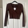 Monki v neck crop top brown ruffle hem brand new size S Image 2