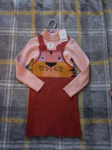 Next Tiger Pinafore Dress and Fine Knit Jumper-Top Set