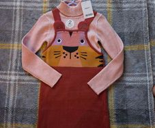 Next Tiger Pinafore Dress and Fine Knit Jumper-Top Set