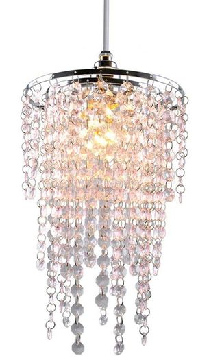 Crystal Light Shade, 3 Tiers Modern Chrome Chandelier Ceiling Pendant Light Shades, Crystal Acrylic with Pink Octagonal Shaped Beads, Chrome Frame and Pink Beads (FREE POSTAGE)