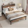 King Size Bed Frame with Storage Wooden Headboard Image 2