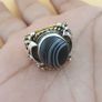 Vintage Brass & Suliemani Eye Agate With Silver Inlay Desgin Ring Image 4
