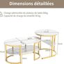 Set of 2 Elegant Coffee Tables with Practical Storage, Marble Design and Metal Frame, White and Gold Living Room Tables Gold Image 4