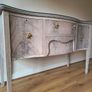 Whitewashed Vintage Serpentine Sideboard with Glass Top Image 2
